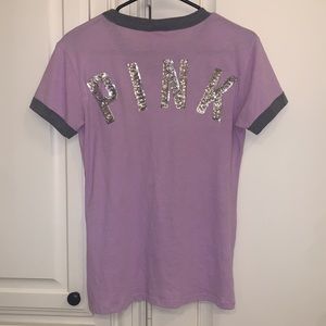 PINK Victoria’s Secret, XS, lavender w/ grey trim sequence short sleeve tee